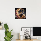Schöne Steampunk-Frau auf dem Mond Poster (Heimbüro)