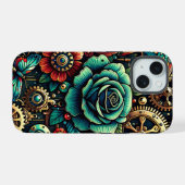 Schöne Steampunk Gears und Rose iPhone 15 Hülle (Rückseite (Horizontal))