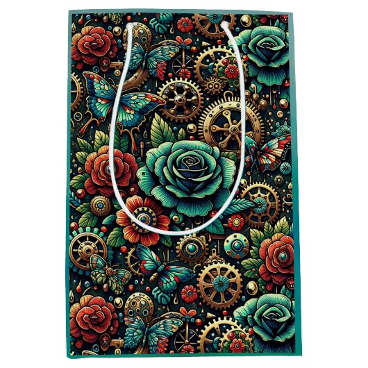 Schöne Steampunk Gears und Rose Mittlere Geschenktüte (Vorderseite)