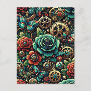Schöne Steampunk Gears und Rose Postkarte