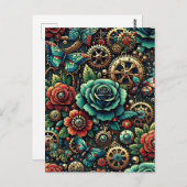 Schöne Steampunk Gears und Rose Postkarte (Vorne/Hinten)