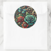 Schöne Steampunk Gears und Rose Runder Aufkleber (Tasche)