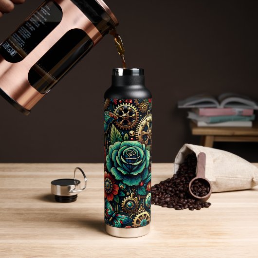 Schöne Steampunk Gears und Rose Trinkflasche (Kaffee)