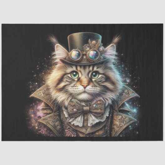 Schöne Steampunk Maine Coon Cat Decoupage Seidenpapier (Vorderseite)