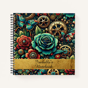 Schöne Steampunk-motiv Zahnräder und Rosen Notizblock