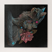 Schöne Steampunkatze mit rosa Blume Puzzle (Horizontal)