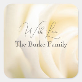 Schöne Stickerei mit weißer Rose Quadratischer Aufkleber