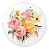 Schöne Stiele von Pfirsich und Rosen Keramikknauf (Vorderseite)