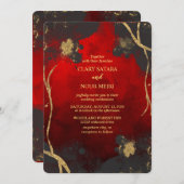 Schöne, stilvolle Hochzeit in Rot, Grau und Gold Einladung (Vorne/Hinten)