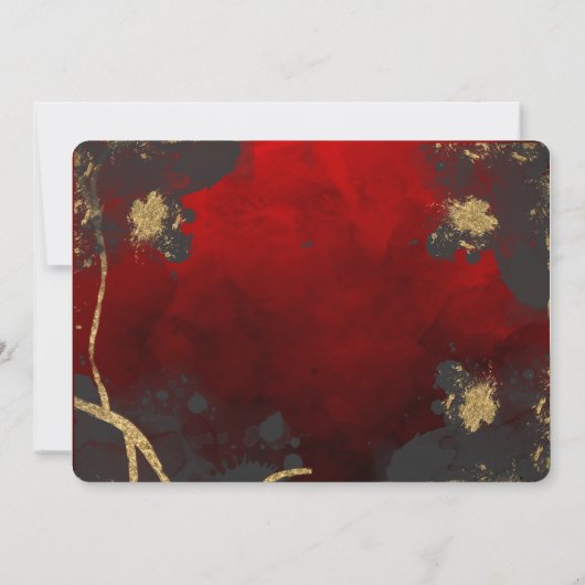 Schöne, stilvolle Hochzeit in Rot, Grau und Gold Einladung (Rückseite)