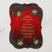 Schöne, stilvolle Hochzeit in Rot, Grau und Gold Einladung (Vorne/Hinten)