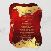 Schöne, stilvolle Rot- und Goldromane Einladung (Vorne/Hinten)