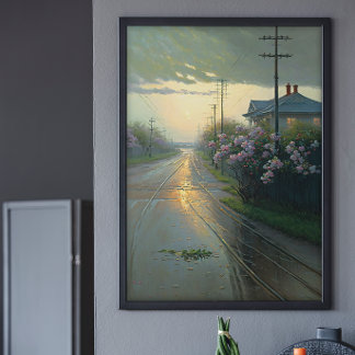 Schöne Stormy Street Scene Ai Art Poster