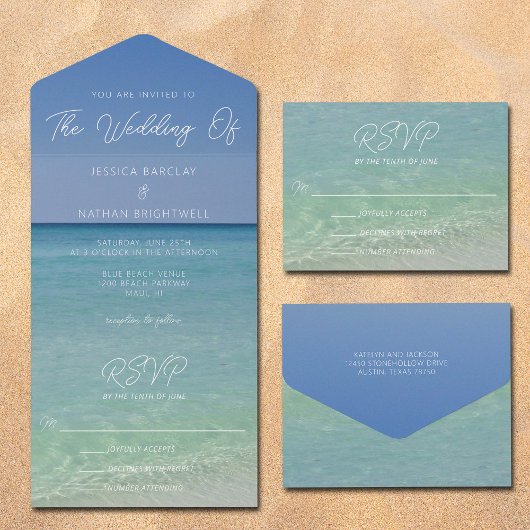 Schöne Strandfotografie Küstenhochzeit All In One Einladung