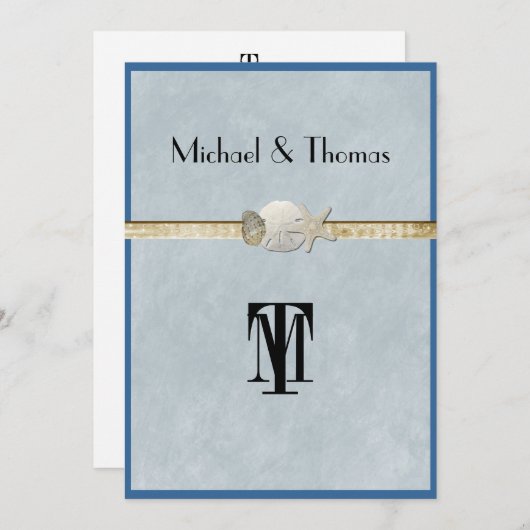 Schöne, Strandhochzeit, Starfish, Gold Einladung (Vorne/Hinten)