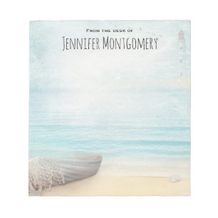 Schöne Strandlandschaft mit Boat & Lighthouse Notizblock