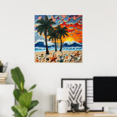 Schöne Strandszene mit Palmen Poster (Heimbüro)