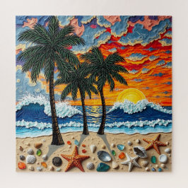 Schöne Strandszene mit Palmen Puzzle