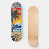 Schöne Strandszene mit Palmen Skateboard (Vorderseite)