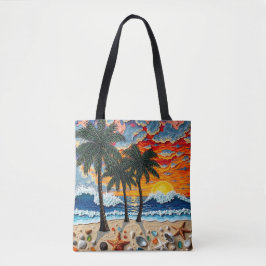 Schöne Strandszene mit Palmen Tasche