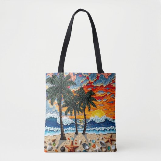 Schöne Strandszene mit Palmen Tasche (Vorderseite)