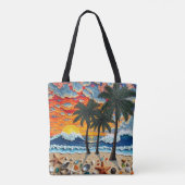 Schöne Strandszene mit Palmen Tasche (Rückseite)