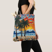 Schöne Strandszene mit Palmen Tasche (Von Nahem)