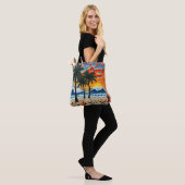 Schöne Strandszene mit Palmen Tasche (Am Model)