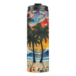 Schöne Strandszene mit Palmen Thermosbecher