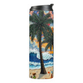 Schöne Strandszene mit Palmen   Thermosbecher (Nach links gedreht)