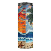 Schöne Strandszene mit Palmen   Thermosbecher (Rückseite)