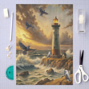Schöne stürmische Küstenleuchtturm-Decoupage Seidenpapier