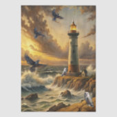 Schöne stürmische Küstenleuchtturm-Decoupage Seidenpapier (Vorderseite)