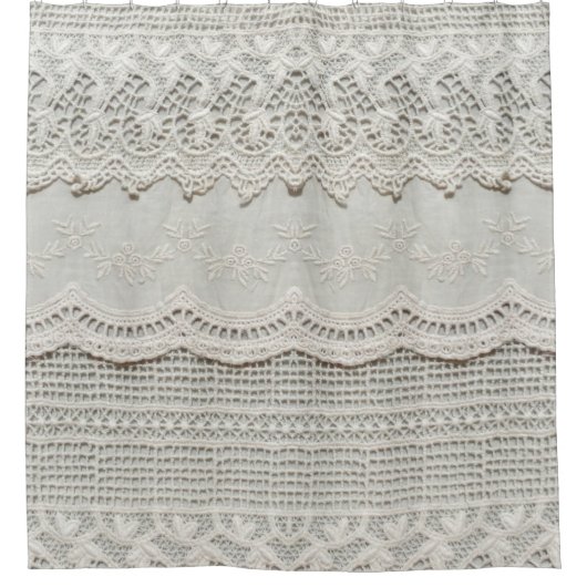 Schöne, subtile, weiße Lacktextilien nah.  Duschvorhang (Vorderseite)