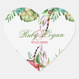 Schöne Succules Hochzeitsticker Herz-Aufkleber