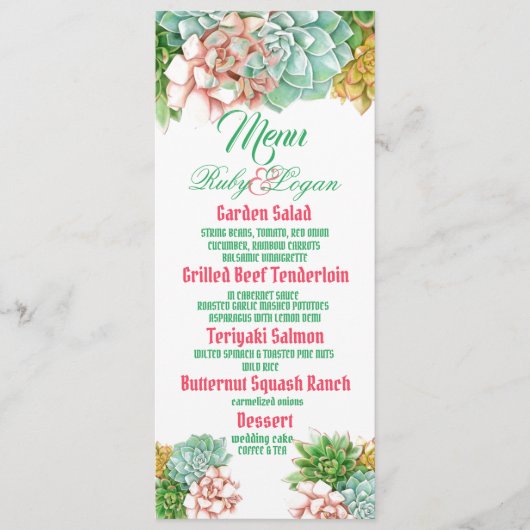 Schöne Succults Wedding Menu Card Menükarte (Vorderseite)