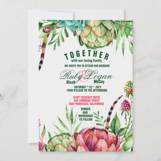 Schöne Sukkulente Einladung Hochzeit (Vorderseite)