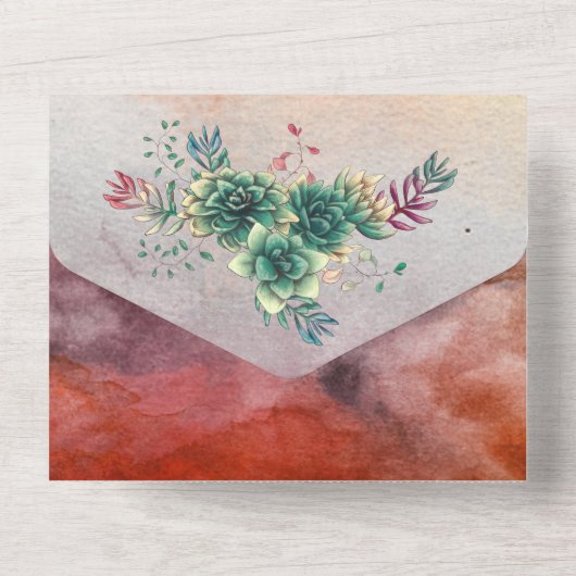 Schöne sukkulente Sonnenuntergang geometrische Hoc All In One Einladung (Rückseite)