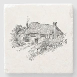 Schöne Summer Hütte Sketch Stone Untersetzer
