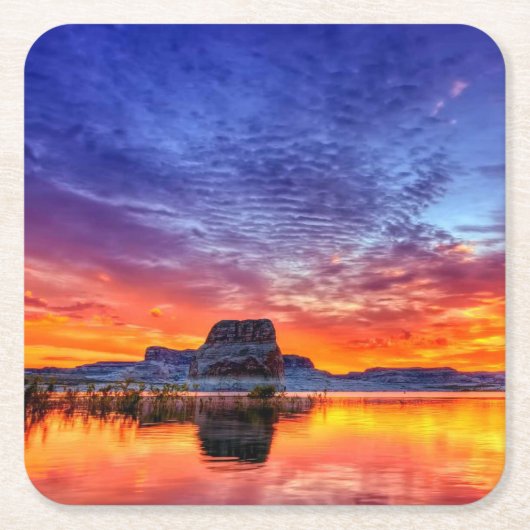 Schöne Sunset-Lake-Rock Formation Rechteckiger Pappuntersetzer (Vorderseite)