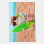 Schöne Surfer Katze am Strand Geschirrtuch (Vertikal)