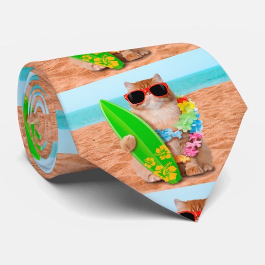 Schöne Surfer Katze am Strand Krawatte (Gerollt)