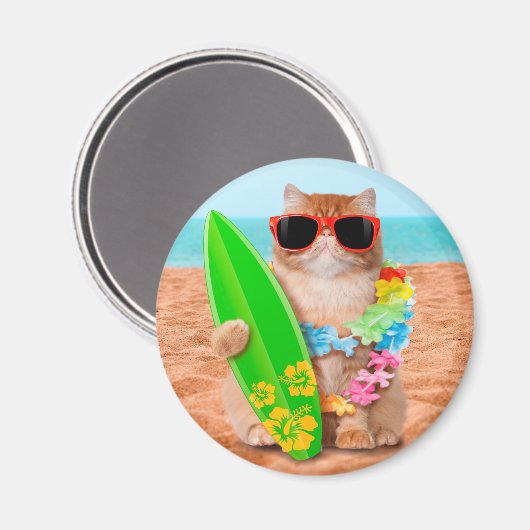 Schöne Surfer Katze am Strand Magnet (Vorderseite/Rückseite)