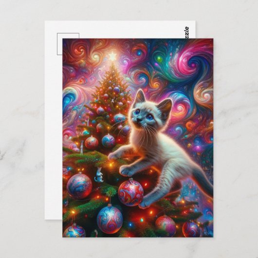 Schöne Surreal Siamese Kitten Weihnachten Postkarte (Vorne/Hinten)