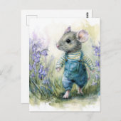 Schöne süße Maus in Denim Postkarte (Vorne/Hinten)
