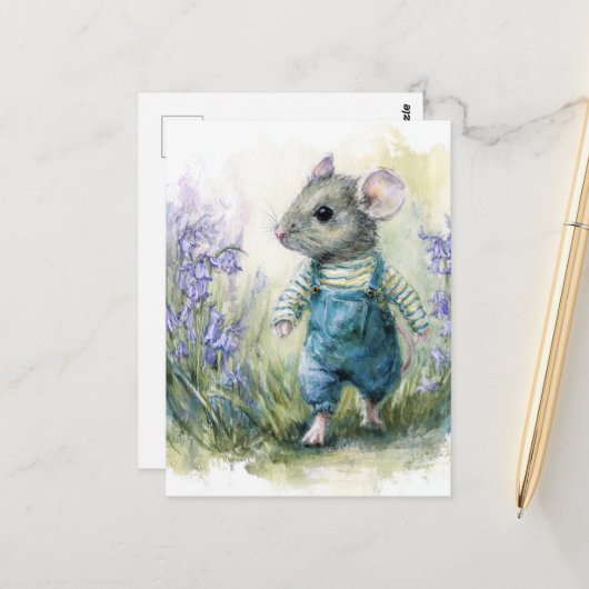 Schöne süße Maus in Denim Postkarte (Vorderseite/Rückseite Beispiel)