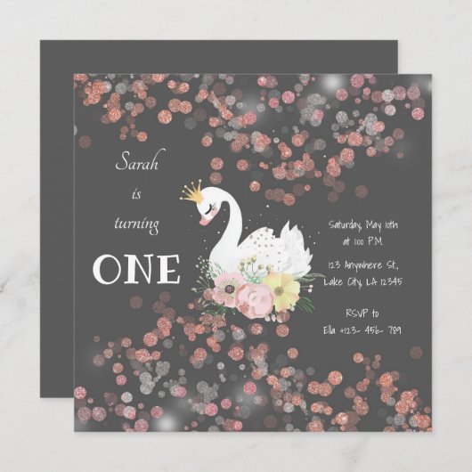 Schöne Swan Birthday Card Einladung (Vorne/Hinten)