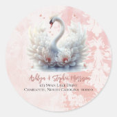 Schöne Swan Floral Damask Rücksendeadresse Runder Aufkleber (Vorderseite)