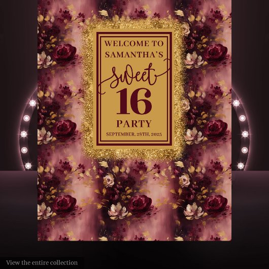 Schöne Sweet 16 Blush Burgundy Gold Hintergrund Wandteppich