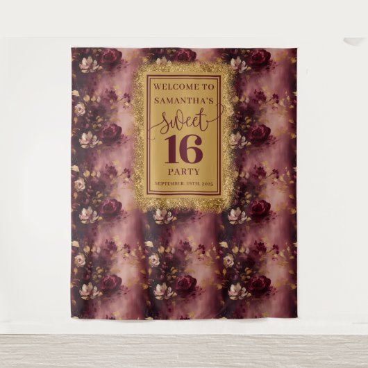 Schöne Sweet 16 Blush Burgundy Gold Hintergrund Wandteppich (Vorderseite)